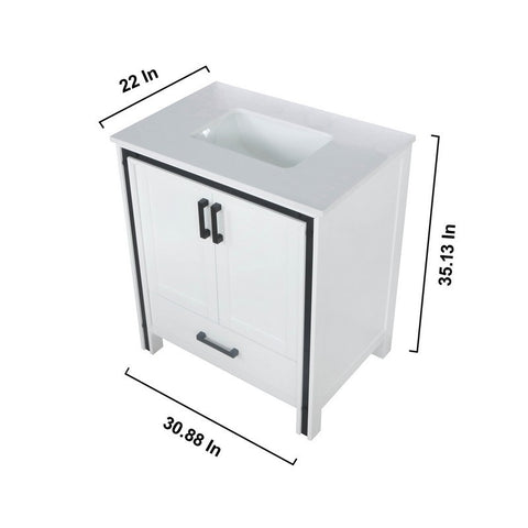 Image of Ziva 30" White Single Vanity, Cultured Marble Top, White Square Sink and 28" Mirror | LZV352230SAJSM28