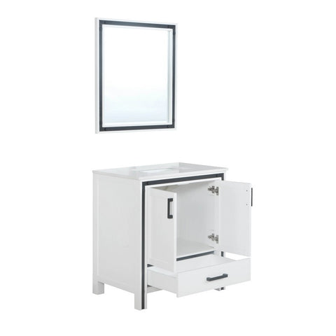 Image of Ziva 30" White Single Vanity, Cultured Marble Top, White Square Sink and 28" Mirror | LZV352230SAJSM28