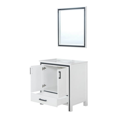 Image of Ziva 30" White Single Vanity, Cultured Marble Top, White Square Sink and 28" Mirror | LZV352230SAJSM28