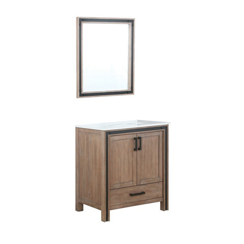Ziva 30" Rustic Barnwood Single Vanity, Cultured Marble Top, White Square Sink and 28" Mirror | LZV352230SNJSM28