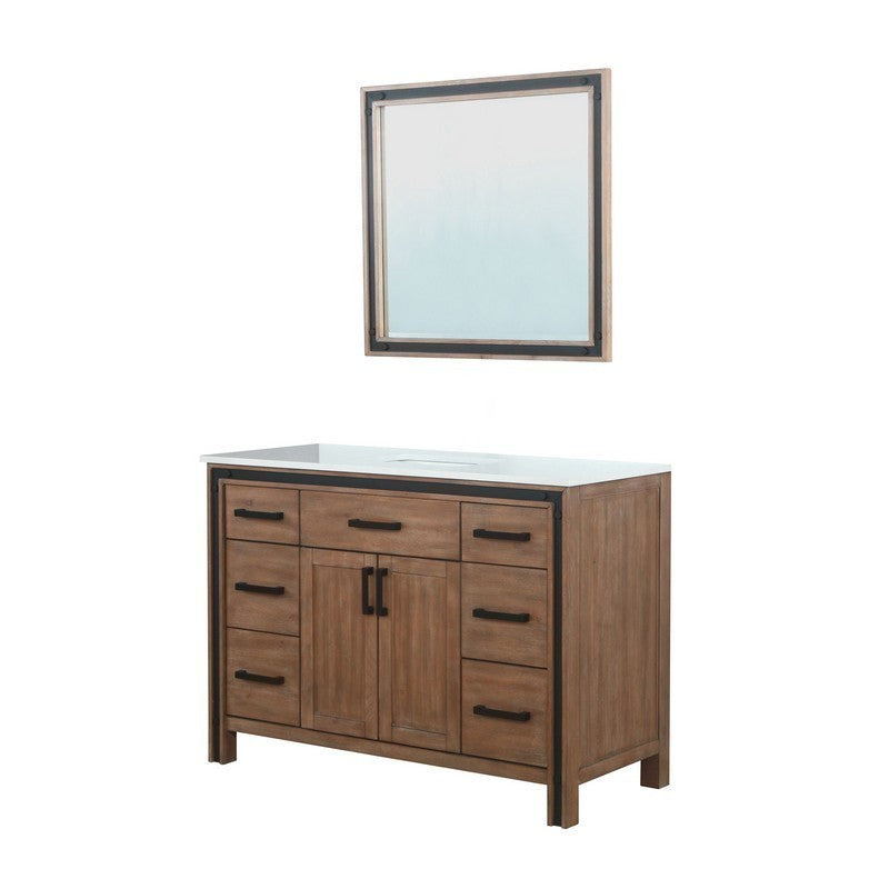Ziva 48" Rustic Barnwood Single Vanity, Cultured Marble Top, White Square Sink and 34" Mirror | LZV352248SNJSM34