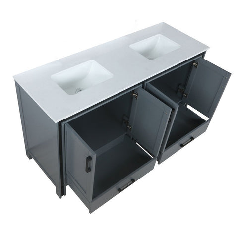 Image of Ziva 60" Dark Grey Double Vanity, Cultured Marble Top, White Square Sink and no Mirror | LZV352260SBJS000