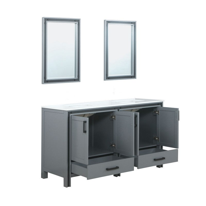 Ziva 60" Dark Grey Double Vanity, Cultured Marble Top, White Square Sink and 22" Mirrors | LZV352260SBJSM22