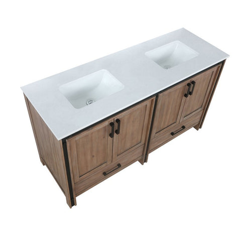 Image of Ziva 60" Rustic Barnwood Wood Double Vanity, Cultured Marble Top, White Square Sink and no Mirror | LZV352260SNJS000