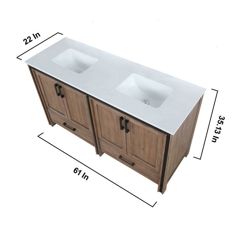 Ziva 60" Rustic Barnwood Wood Double Vanity, Cultured Marble Top, White Square Sink and no Mirror | LZV352260SNJS000