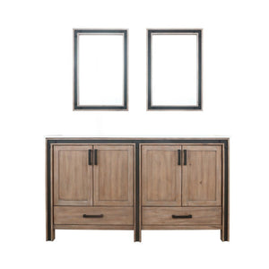 Ziva 60" Rustic Barnwood Double Vanity, Cultured Marble Top, White Square Sink and 22" Mirrors | LZV352260SNJSM22