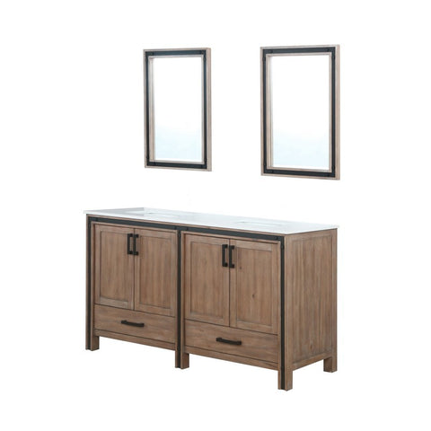 Image of Ziva 60" Rustic Barnwood Double Vanity, Cultured Marble Top, White Square Sink and 22" Mirrors | LZV352260SNJSM22