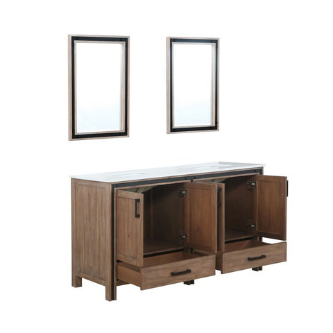 Image of Ziva 60" Rustic Barnwood Double Vanity, Cultured Marble Top, White Square Sink and 22" Mirrors | LZV352260SNJSM22