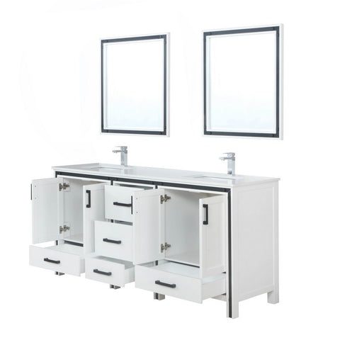 Ziva 72" White Double Vanity Set, Cultured Marble Top | LZV352272SAJSM30F