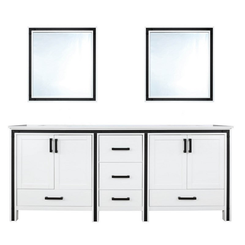 Ziva 72" White Double Vanity, Cultured Marble Top, White Square Sink and 30" Mirrors | LZV352272SAJSM30