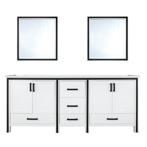 Image of Ziva 72" White Double Vanity, Cultured Marble Top, White Square Sink and 30" Mirrors | LZV352272SAJSM30