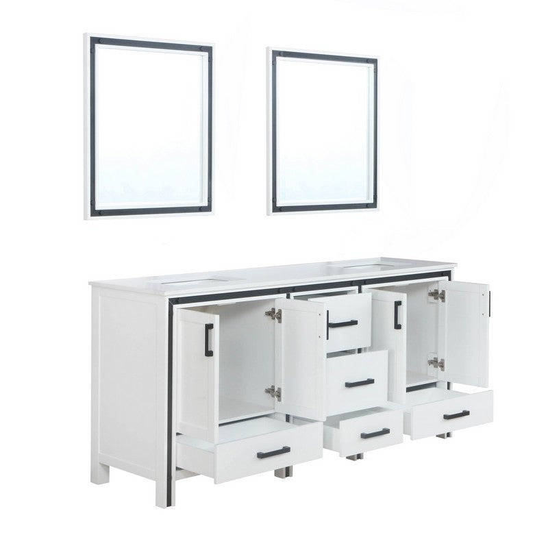 Ziva 72" White Double Vanity, Cultured Marble Top, White Square Sink and 30" Mirrors | LZV352272SAJSM30