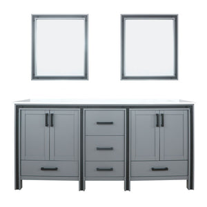 Ziva 72" Dark Grey Double Vanity, Cultured Marble Top, White Square Sink and 30" Mirrors | LZV352272SBJSM30
