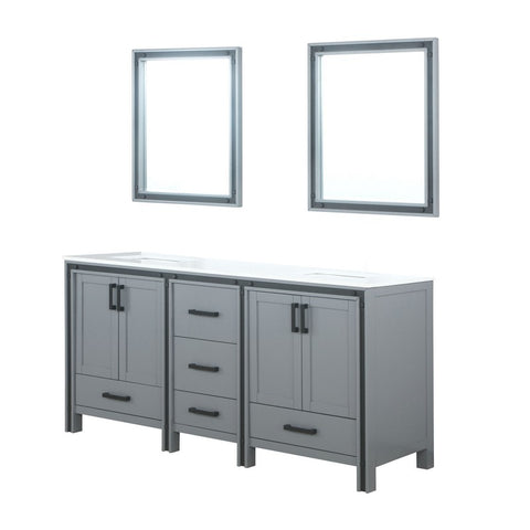 Image of Ziva 72" Dark Grey Double Vanity, Cultured Marble Top, White Square Sink and 30" Mirrors | LZV352272SBJSM30