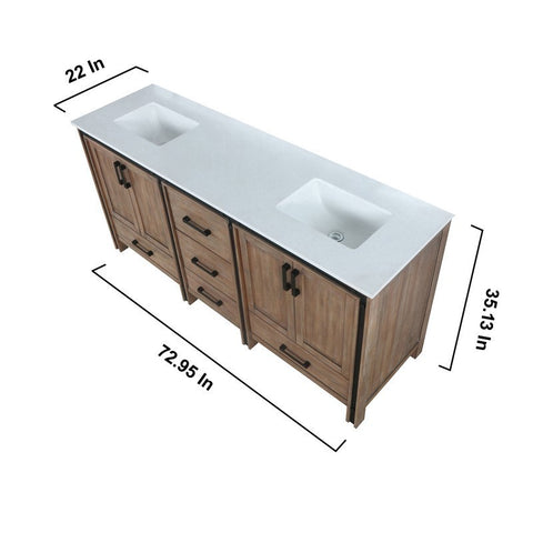 Image of Ziva 72" Rustic Barnwood Double Vanity, Cultured Marble Top, White Square Sink and no Mirror | LZV352272SNJS000