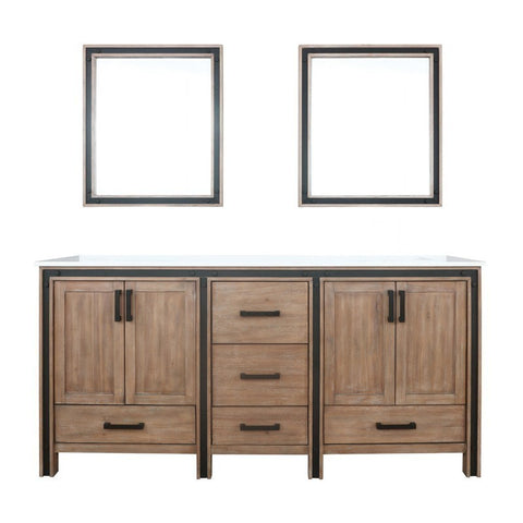 Image of Ziva 72" Rustic Barnwood Double Vanity, Cultured Marble Top, White Square Sink and 30" Mirrors | LZV352272SNJSM30