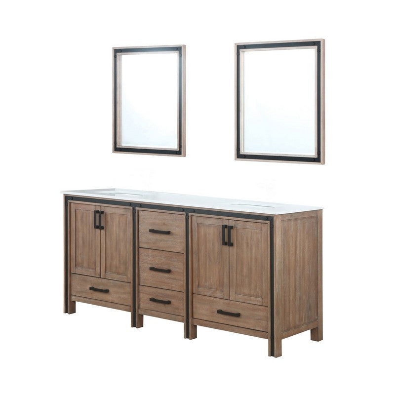 Ziva 72" Rustic Barnwood Double Vanity, Cultured Marble Top, White Square Sink and 30" Mirrors | LZV352272SNJSM30