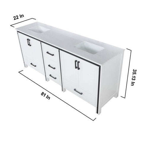 Image of Ziva 80" White Double Vanity, Cultured Marble Top, White Square Sink and 30" Mirrors | LZV352280SAJSM30