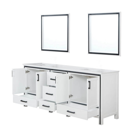 Ziva 80" White Double Vanity, Cultured Marble Top, White Square Sink and 30" Mirrors | LZV352280SAJSM30