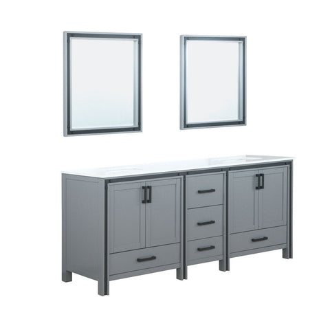 Image of Ziva 80" Dark Grey Double Vanity, Cultured Marble Top, White Square Sink and 30" Mirrors | LZV352280SBJSM30