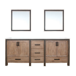 Ziva 80" Rustic Barnwood Double Vanity, Cultured Marble Top, White Square Sink and 30" Mirrors | LZV352280SNJSM30
