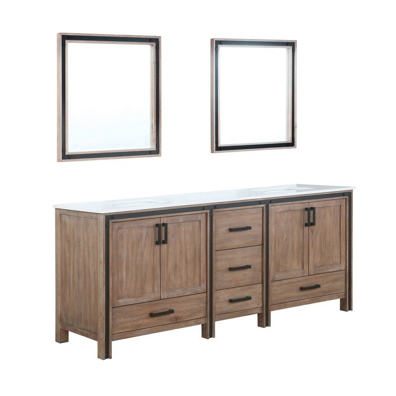 Ziva 80" Rustic Barnwood Double Vanity, Cultured Marble Top, White Square Sink and 30" Mirrors | LZV352280SNJSM30