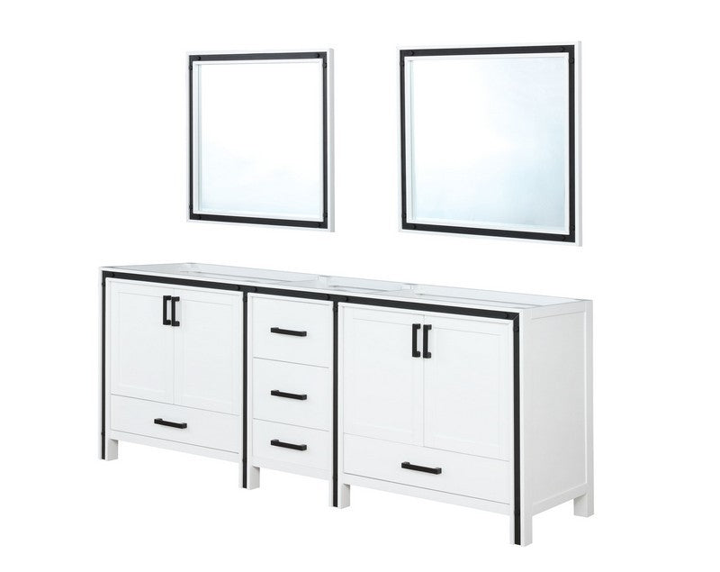 Ziva 84" White Double Vanity, no Top and 34" Mirrors | LZV352284SA00M34