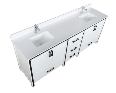 Image of Ziva 84" White Double Vanity, Cultured Marble Top, White Square Sink and no Mirror | LZV352284SAJS000