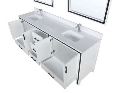 Image of Ziva 84" White Double Vanity, Cultured Marble Top, White Square Sink and 34" Mirrors | LZV352284SAJSM34