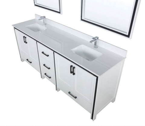 Image of Ziva 84" White Double Vanity, Cultured Marble Top, White Square Sink and 34" Mirrors | LZV352284SAJSM34