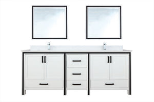 Ziva 84" White Double Vanity, Cultured Marble Top, White Square Sink and 34" Mirrors | LZV352284SAJSM34