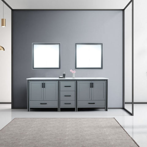 Image of Ziva 84" Dark Grey Double Vanity, Cultured Marble Top, White Square Sink and 34" Mirrors | LZV352284SBJSM34