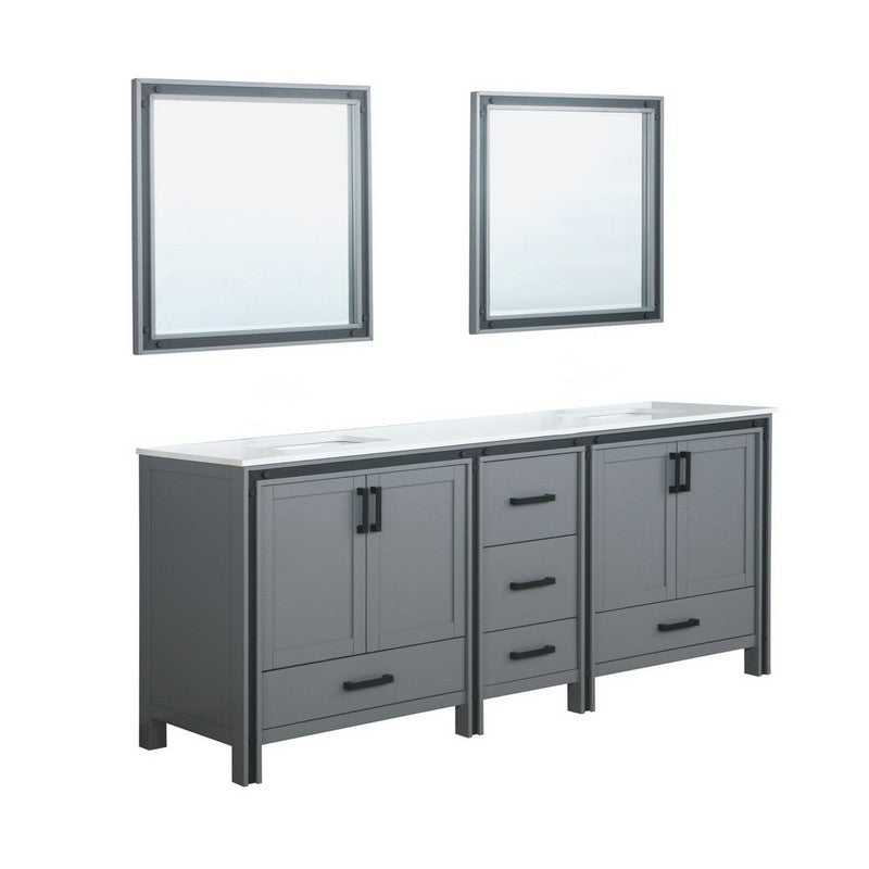 Ziva 84" Dark Grey Double Vanity, Cultured Marble Top, White Square Sink and 34" Mirrors | LZV352284SBJSM34