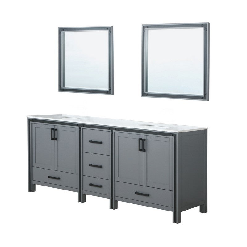 Ziva 84" Dark Grey Double Vanity, Cultured Marble Top, White Square Sink and 34" Mirrors | LZV352284SBJSM34