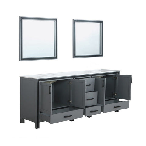 Image of Ziva 84" Dark Grey Double Vanity, Cultured Marble Top, White Square Sink and 34" Mirrors | LZV352284SBJSM34
