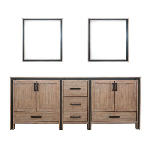 Image of Ziva 84" Rustic Barnwood Double Vanity, Cultured Marble Top, White Square Sink and 34" Mirrors | LZV352284SNJSM34