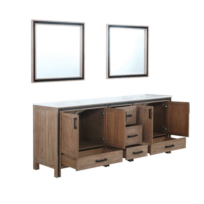 Ziva 84" Rustic Barnwood Double Vanity, Cultured Marble Top, White Square Sink and 34" Mirrors | LZV352284SNJSM34