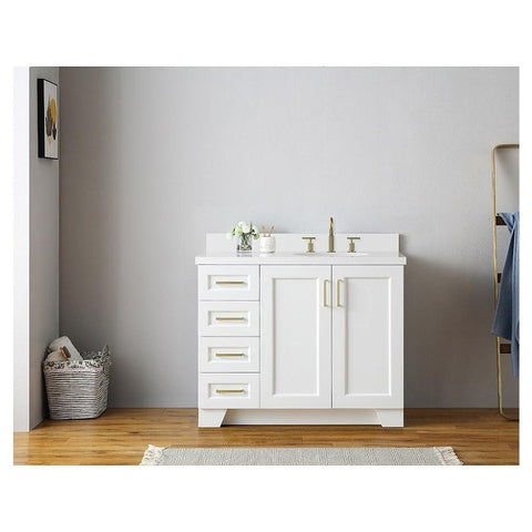 Image of Ariel Taylor 43" White Modern Oval Sink Bathroom Vanity Q43SRB-WQO-WHT