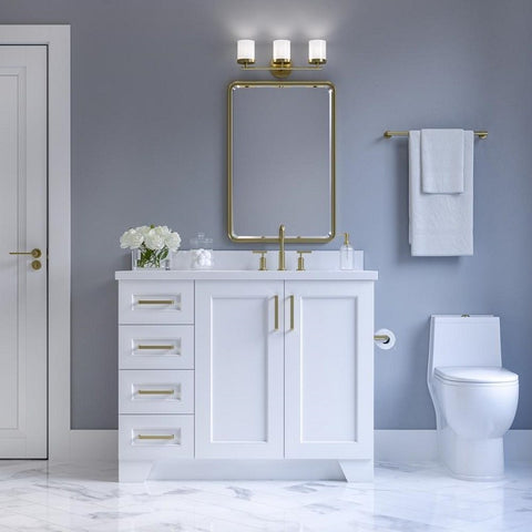 Image of Ariel Taylor 43" White Modern Rectangle Sink Bathroom Vanity Q43SRB-WQR-WHT