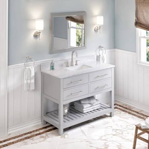 Image of Alexander Wavecrest Contemporary 48" Grey Single Undermount Sink Vanity With Marble Top | VKITWAV48GRWCR VKITWAV48GRWCR