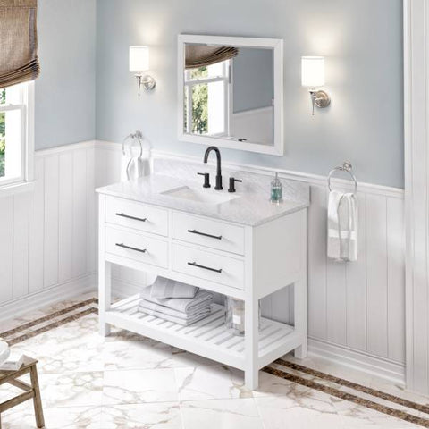 Image of Alexander Wavecrest Contemporary 48" White Single Undermount Sink Vanity With Marble Top | VKITWAV48WHWCR VKITWAV48WHWCR