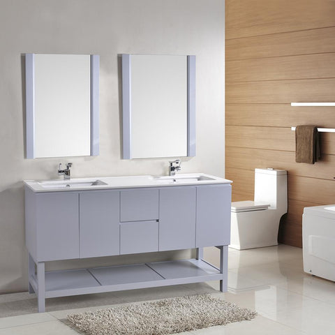 Image of Alya Bath Biscayne 60" Double Bathroom Vanity with 24" Mirrors BC-3501-60-LG-2M24
