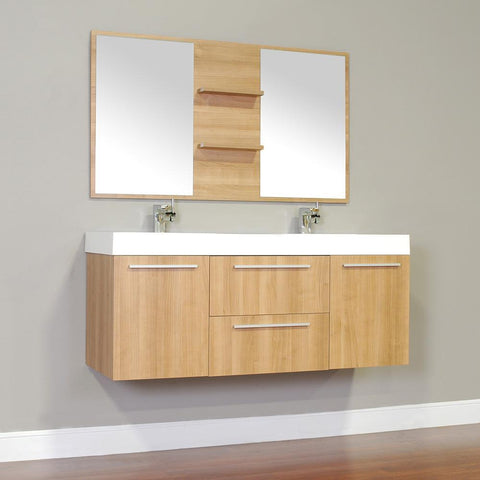 Image of Alya Bath Ripley 54" Double Wall Mount Modern Bathroom Vanity Set with Mirror AT-8047-B-D-S