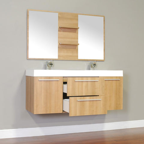 Image of Alya Bath Ripley 54" Double Wall Mount Modern Bathroom Vanity Set with Mirror AT-8047-B-D-S
