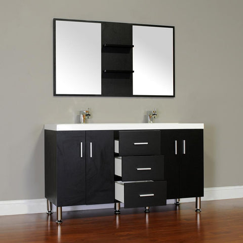 Image of Alya Bath Ripley 56" Double Modern Bathroom Vanity Wavy Sink Set with Mirror AT-8043-B-D-S