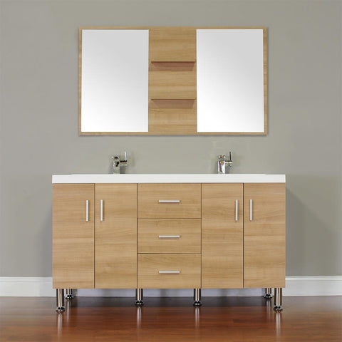 Image of Alya Bath Ripley 56" Double Modern Bathroom Vanity Wavy Sink Set with Mirror AT-8043-B-D-S