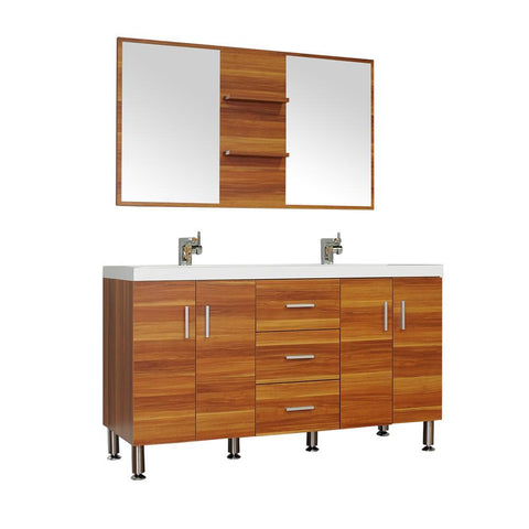 Image of Alya Bath Ripley 56" Double Modern Bathroom Vanity Wavy Sink Set with Mirror AT-8043-C-D-S