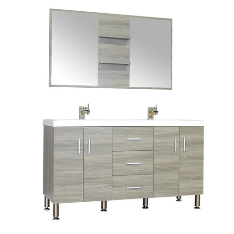 Image of Alya Bath Ripley 56" Double Modern Bathroom Vanity Wavy Sink Set with Mirror AT-8043-G-D-S