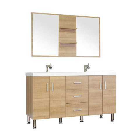 Image of Alya Bath Ripley 56" Double Modern Bathroom Vanity Wavy Sink Set with Mirror AT-8043-LO-D-S