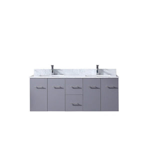 Amelie 60" Dark Grey Double Vanity | White Carrara Marble Top | White Square Sinks and no Mirror
